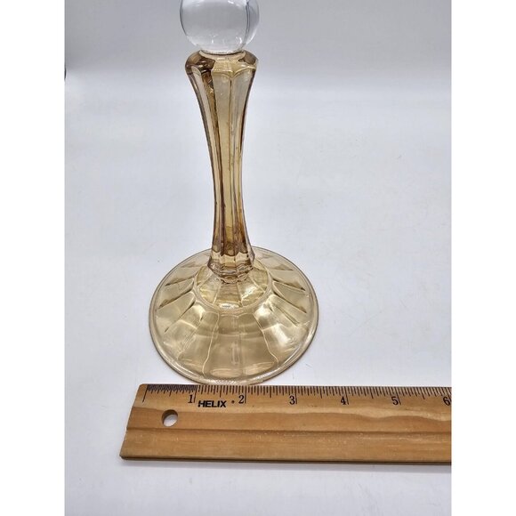 Elegant Yellow And Clear Pair Crystal Candlestick Holders Vintage Holidays Boho - Picture 9 of 10